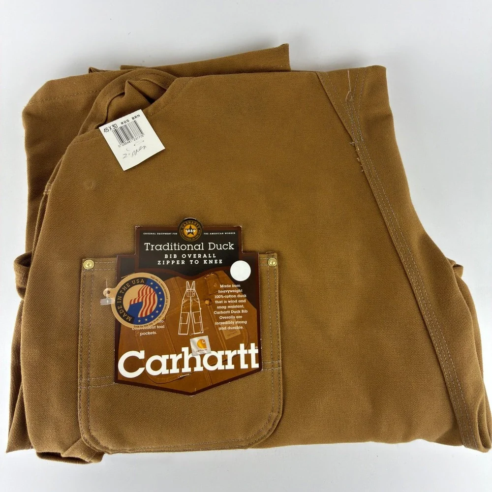 Carhartt R05 BRN Traditional Duck‎ Bib Overalls Zipper to Knee Brown 46x30 NEW